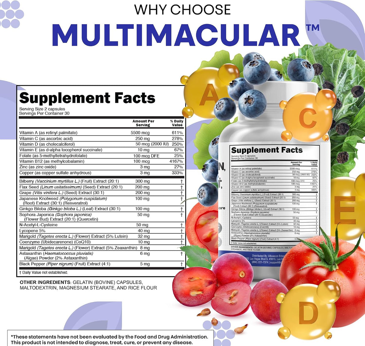 Clean Nutra Eye Vitamins with Bilberry Lutein and Zeaxanthin Supplements Lycopene 40mg Resveratrol Grape Seed Astaxanthin for Eyes - Eye Care Health Support Eye Vitamin and Mineral Supplement