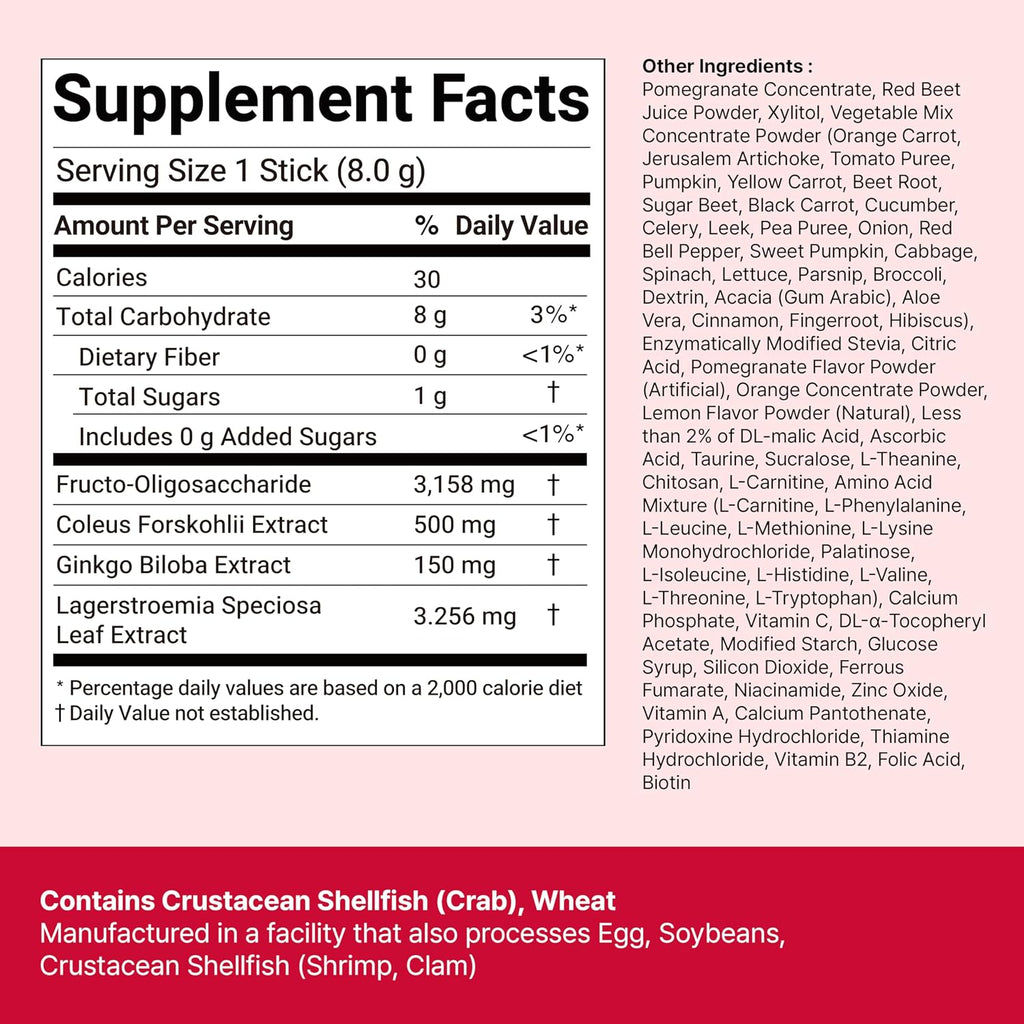 FOODOLOGY Coleology Drink Mix PRO | 3,000mg Prebiotic Fiber & Metabolism Support | Daily Pomegranate Stick Powder for Gut Health & Weight Management | 15 Sticks