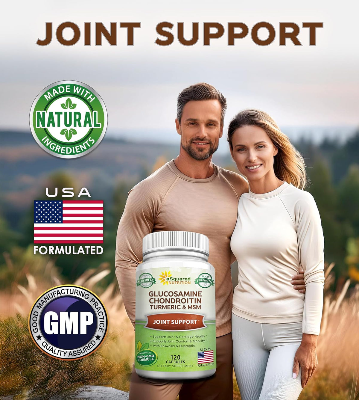 aSquared Nutrition Glucosamine Chondroitin Turmeric MSM Boswellia - 120 Capsules - Joint Support Supplement - Joint Support Relief Pills for Health - Natural Supplement for Back, Knee & Hands