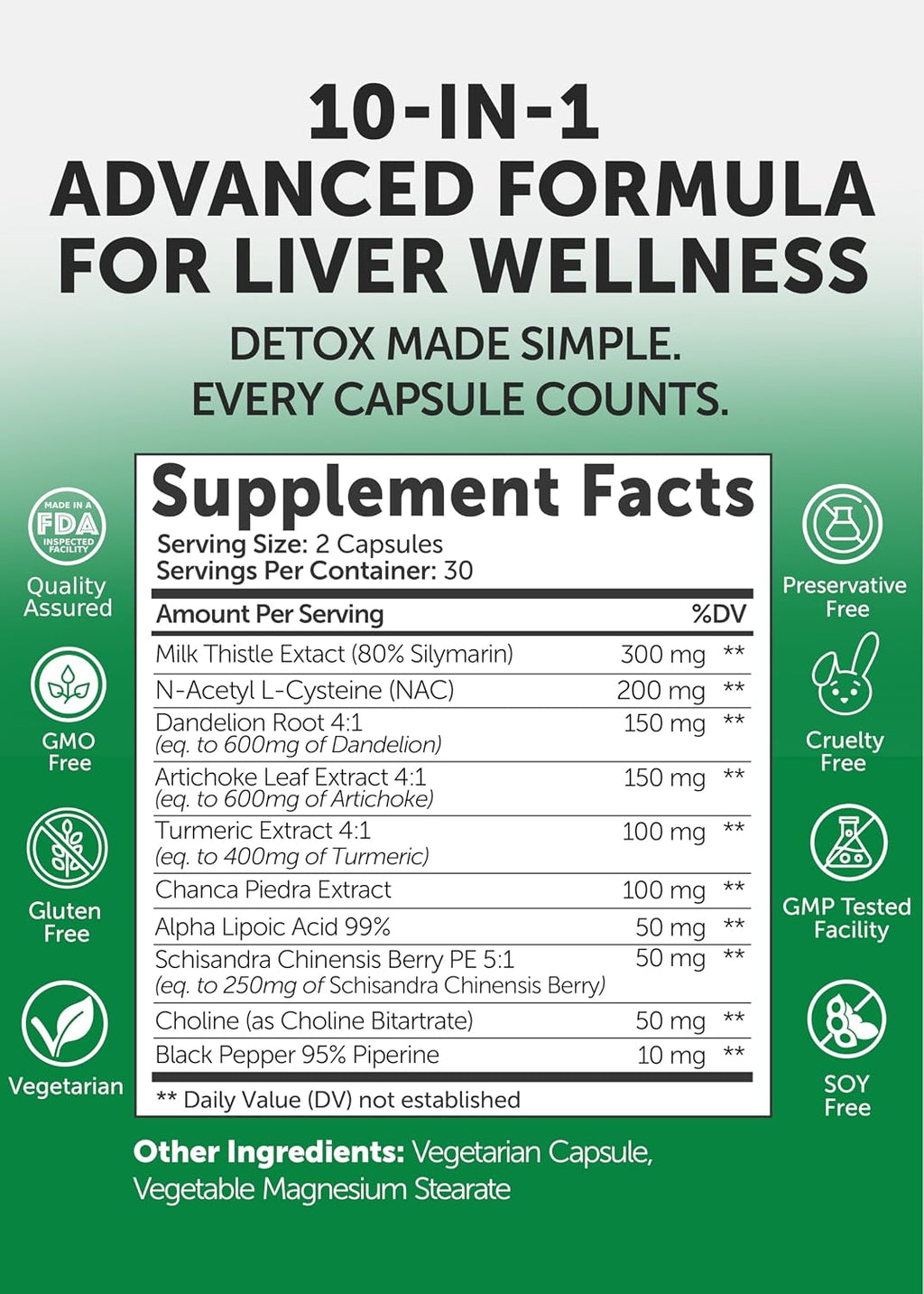 Lunakai USA Made Liver Cleanse Detox & Repair - 10-in-1 with Milk Thistle & NAC – Liver Support Supplement Capsules for Men & Women, Daily Health, Non-GMO, 60ct