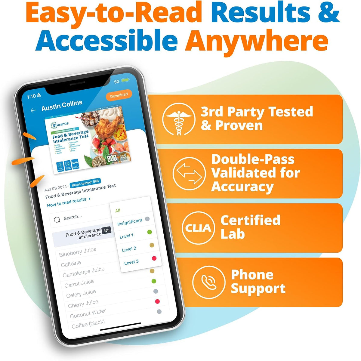 5Strands Food Intolerance & Environmental Sensitivity Test + Food & Beverage Intolerance Test, at Home Hair Analysis for Adults & Kids, Comprehensive Digestive Insight, Results in 4 Day