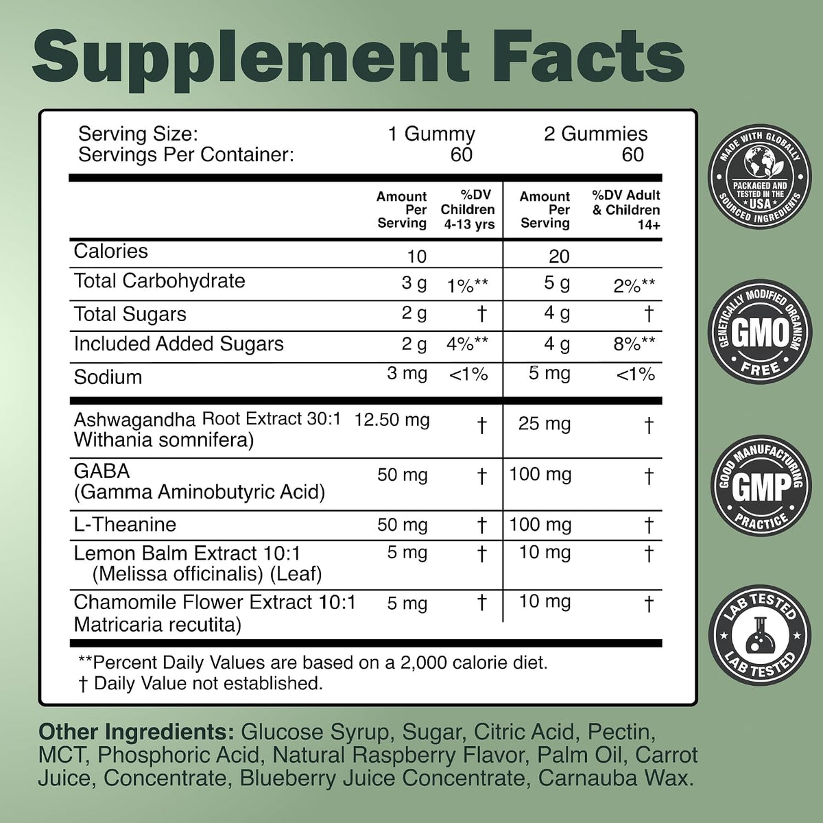 Wild Foods Kids Calm Gummies - Ashwagandha Gummies for Kids w/GABA, L-Theanine, Lemon Balm & Charmomile - Support Natural Relaxation, Stress Relief & Sleep, for Children 4+, Berry Flavor, 60 Count