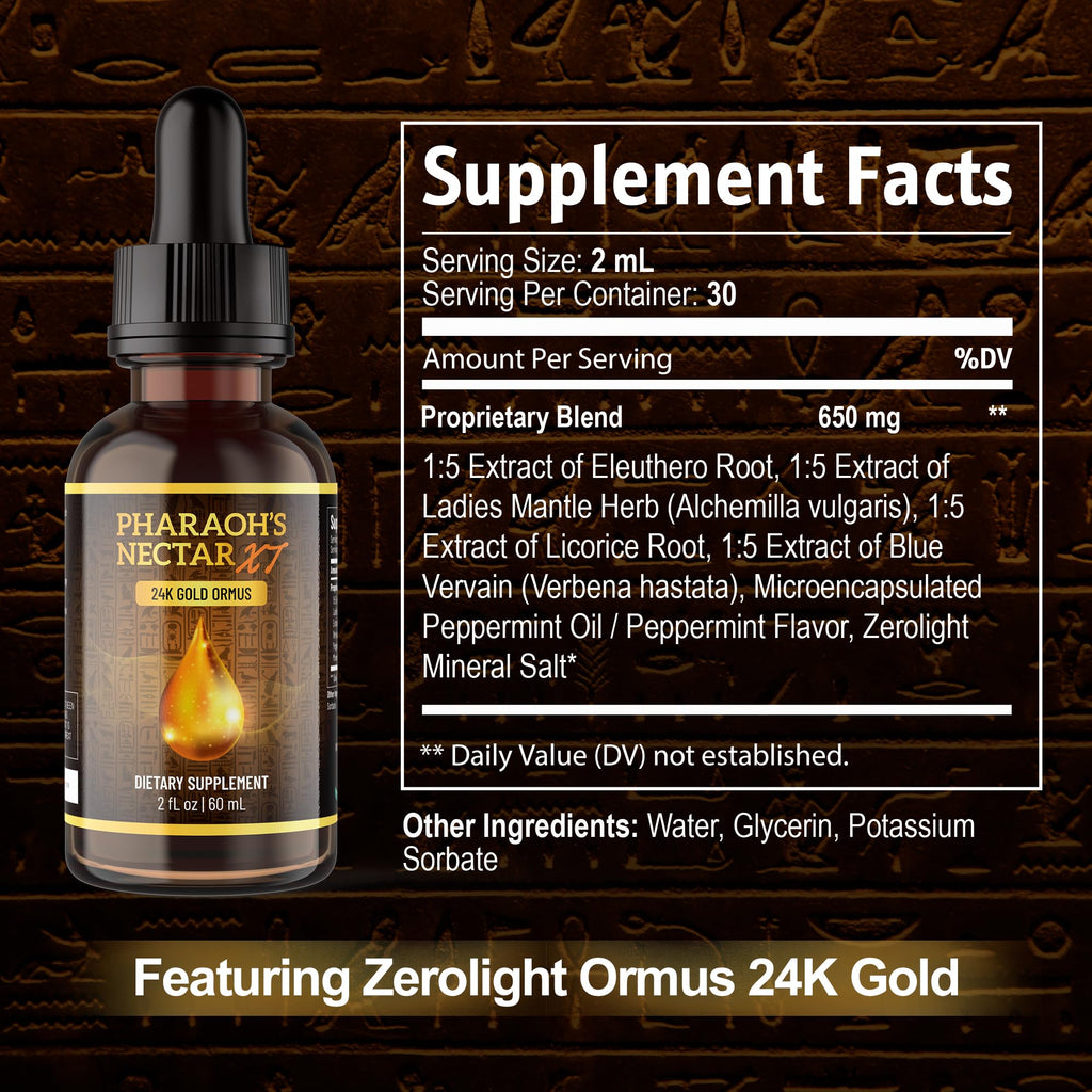 Pharaoh's Nectar XT 24K Monoatomic Gold Ormus Liquid | Third Eye Awakening + Vivid Dreaming, Clean Energy + Mental Clarity, Spiritual Supplement, 60mL