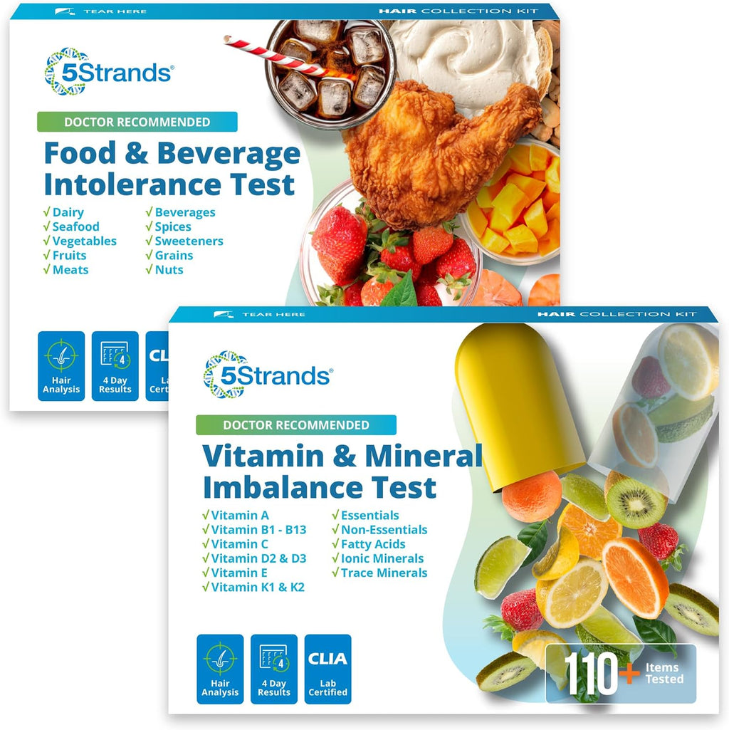5Strands Food & Beverage Intolerance & Vitamins & Minerals Imbalance Test, at Home Hair Analysis for Adults & Kids, Digestive & Nutrient Insight, Results in 4 Days