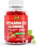 Vitamin D3 5000/10000 IU Gummies for Adults & Kids (120 Count) | Maximum Strength Support for Immune System, Bones & Teeth - Gluten-Free, Great Tasting Strawberry Flavor - 4 Month Supply