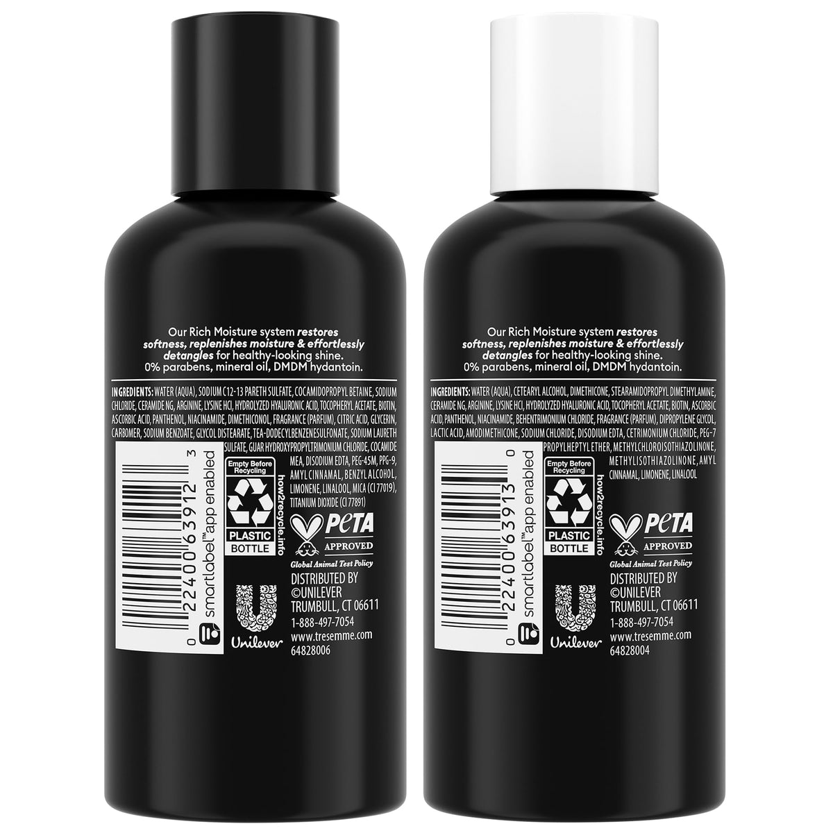 TRESemmé Rich Moisture Travel Shampoo & Conditioner, 3 Oz Ea | Moisturizing Travel Hair Care Set for Dry Hair | TSA-Friendly Sizes for Travel and Gym Bags