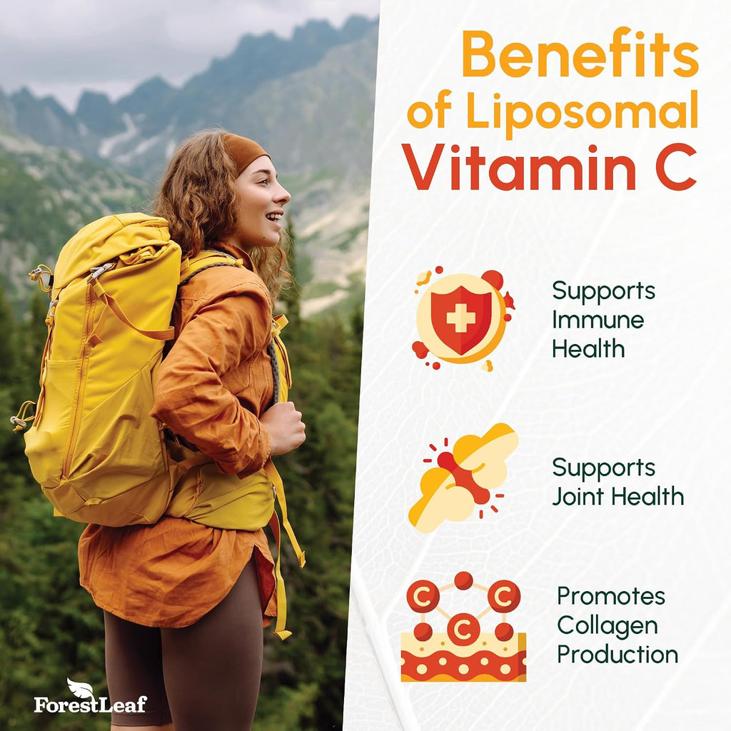 ForestLeaf Liposomal Vitamin C 1400mg Capsules | High Dose Vitamin C Liposomal Supplement w Coconut Oil Fatty Acids | Fast Absorption | Immune Support, Antioxidant, Collagen Production | 120 Vegan Cap