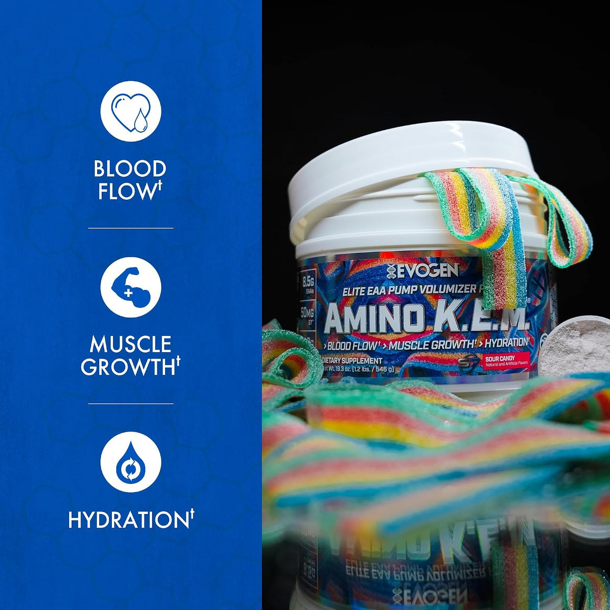 Evogen EVP Xtreme NO Amino K.E.M. Bundle – Pre Workout Powder & EAA/BCAA Pump Volumizer for Muscle Growth, Hydration & Performance | Sour Candy