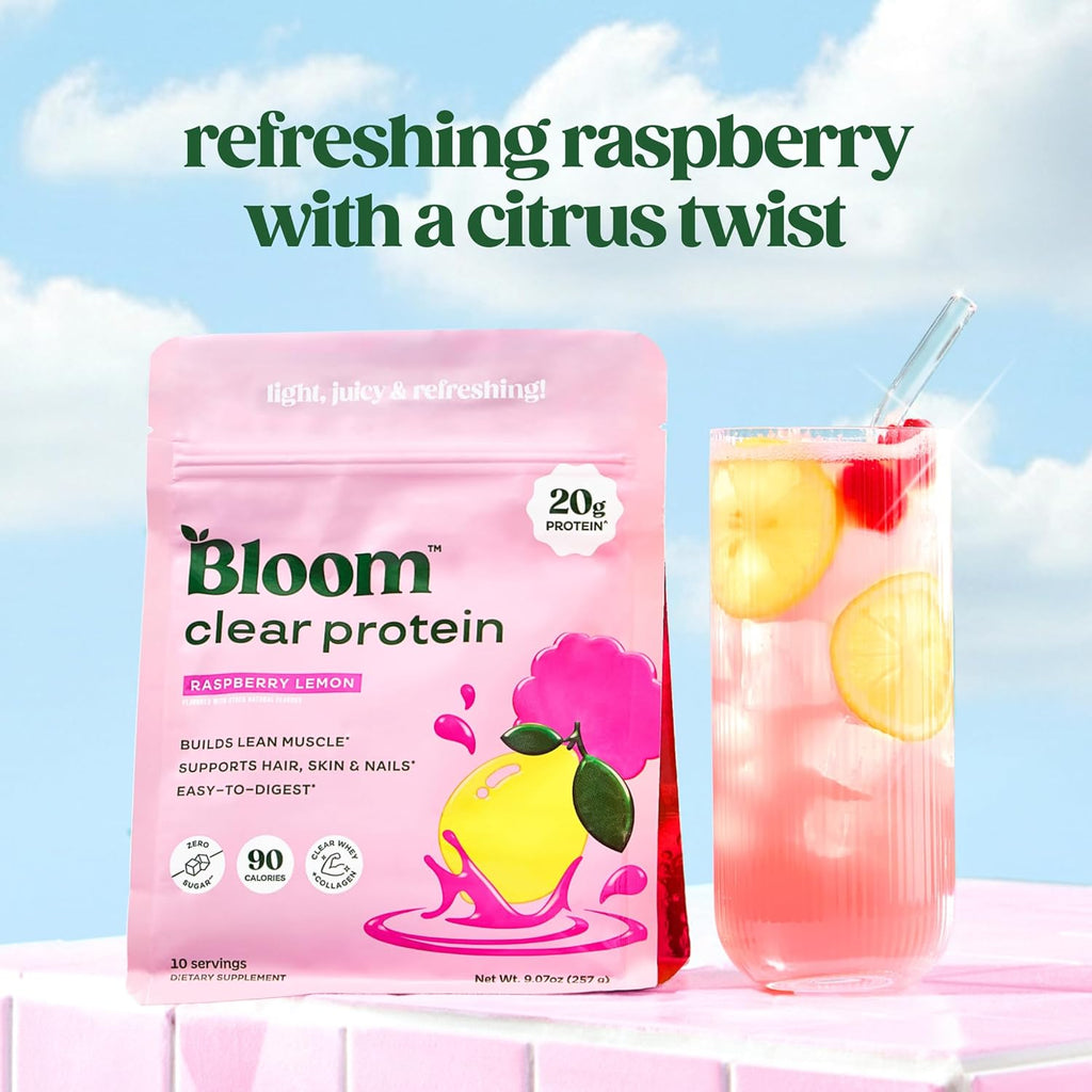 Bloom Raspberry Lemonade Clear Protein and Berry Greens Stick Packs Bundle