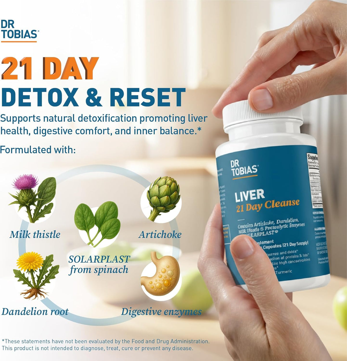 Dr. Tobias Liver 21 Day Cleanse 63 Capsules | Herbal Liver Detox Cleanse | Liver & Digestive Support | Milk Thistle + Dandelion + Artichoke | SOLARPLAST + Enzymes | 21-Day Program