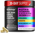 Biotin 10,000 mcg Supplement - Hair Growth Support for Women & Men - 60 pcs | Hair Skin and Nail Vitamins with Keratin, Collagen, Hyaluronic Acid & Vitamin B Complex - 30,000 mcg Hair Vitamins Complex