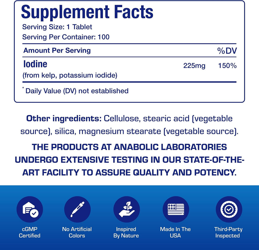 Sea Kelp Iodine Supplement - Clinical Grade Enhanced Iodine Supplement for Women and Men for Energy Metabolism and Thyroid Support - High Absorption Vegetarian Non-GMO Small Tablets (100 Servings)