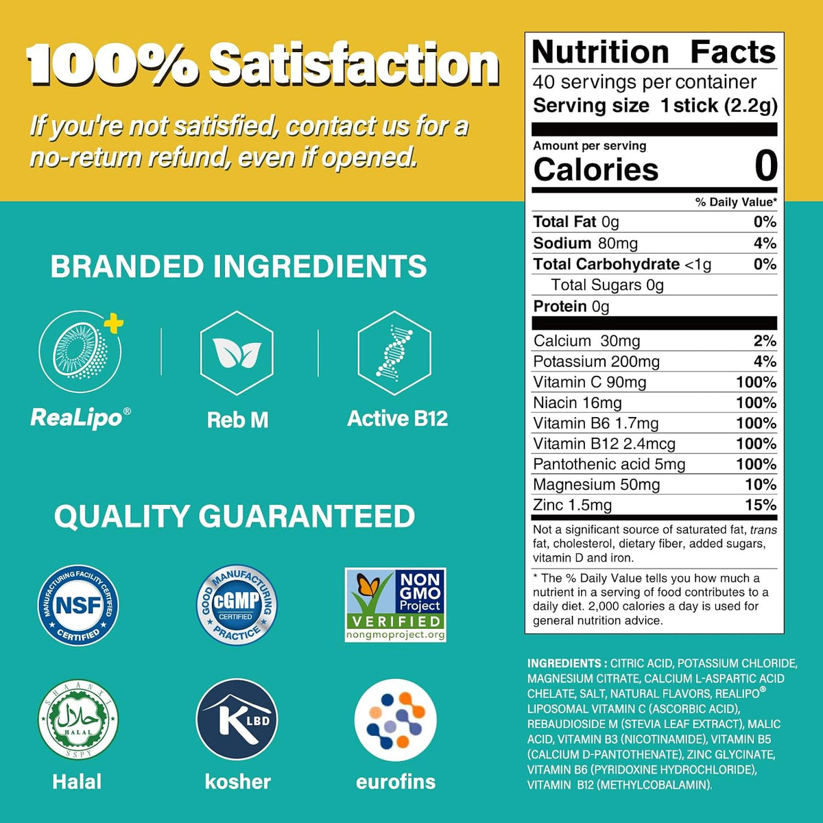 40 Sticks Low Sodium Sugar Free & 0 Calorie Electrolyte Hydration Packets | Lightly Sweet Electrolyte Powder Drink Mix, Liquid Daily IV Flavors Lemon Orange Peach Grapefruit