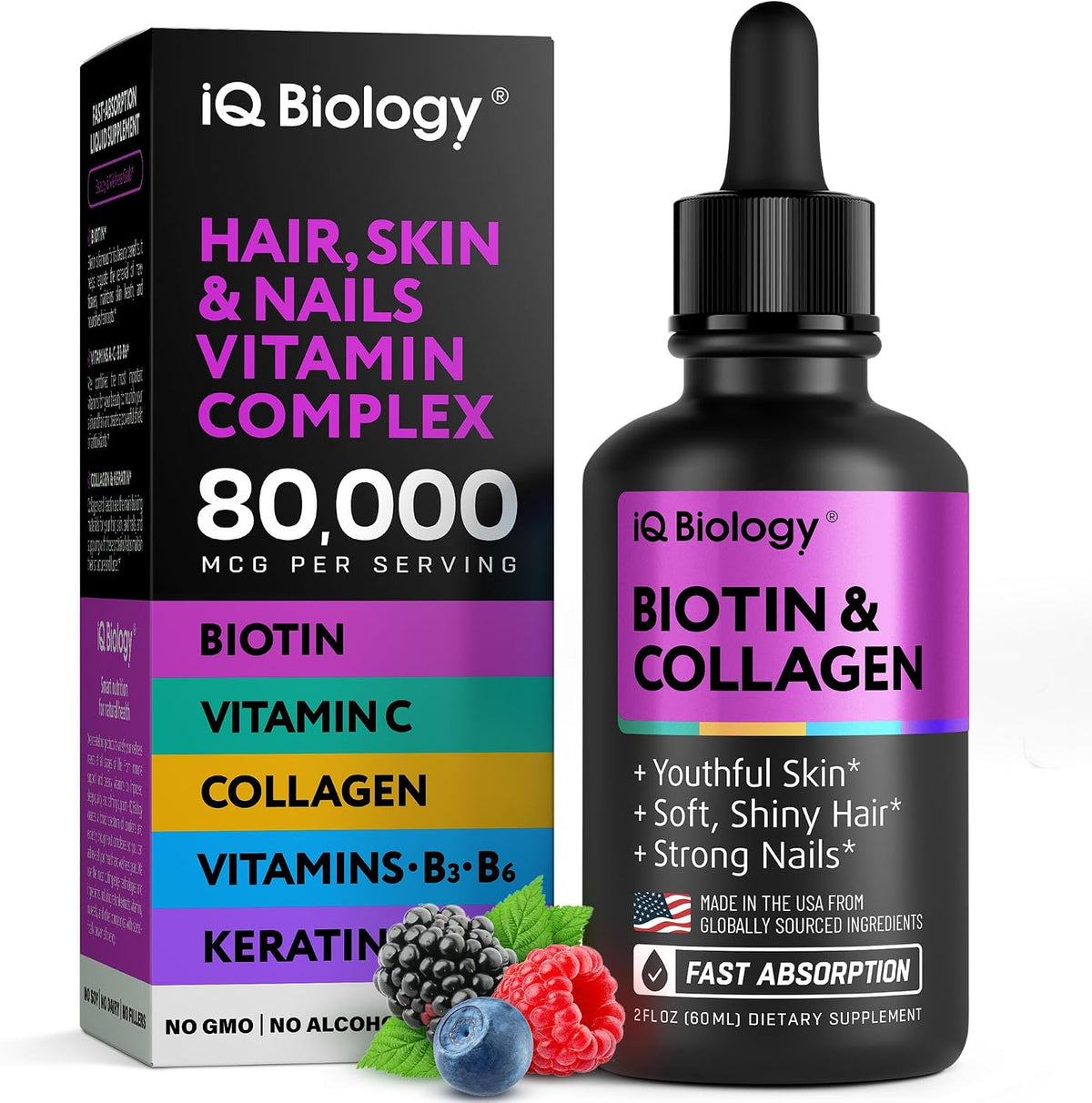 Liquid Biotin for Hair Growth Support - Hair Vitamins Drops - 2 fl oz | Biotin 5000mcg, Collagen, Keratin with Hyaluronic Acid - Multivitamin Supplements for Women & Men