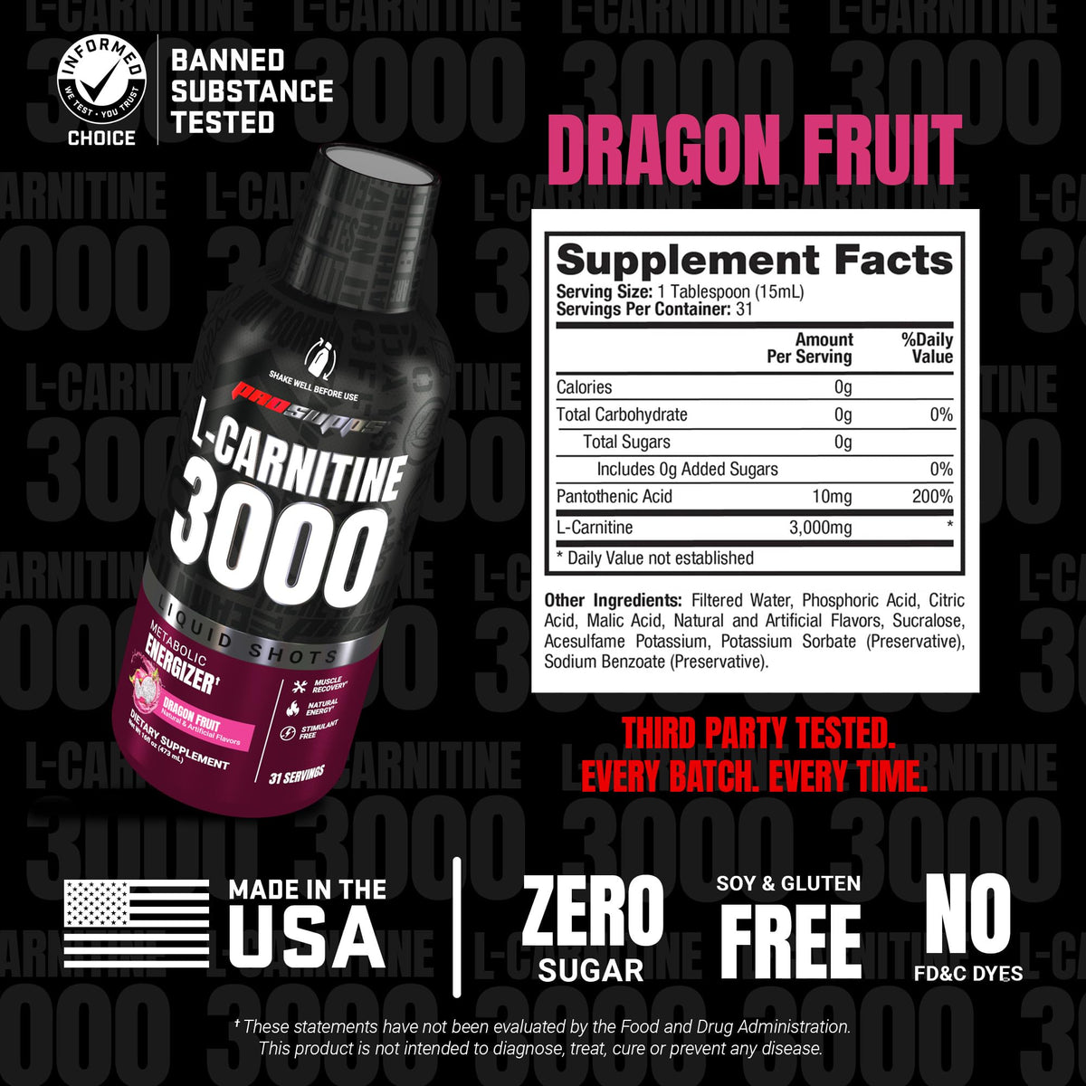 ProSupps L-Carnitine Liquid 3000, Stimulant-Free Liquid Shots for Men & Women - Clean Workout Drink for Energy, Performance & Muscle Recovery - No Sugar, No Carbs - 31 Servings, Berry