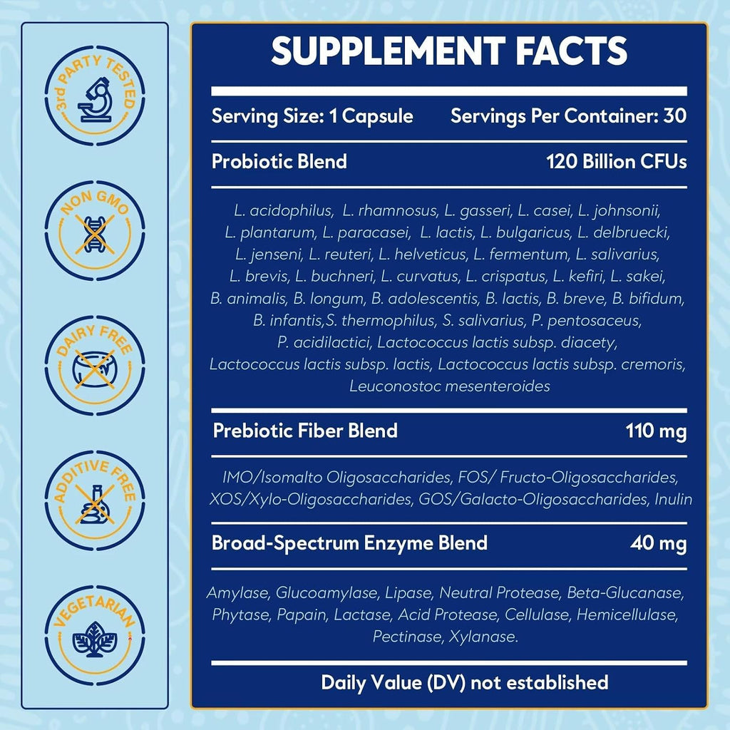 Probiotic 100 Billion CFU + 120 Billion CFU for Gut & Digestive Health, Vegan Acidophilus Probiotic Supplement