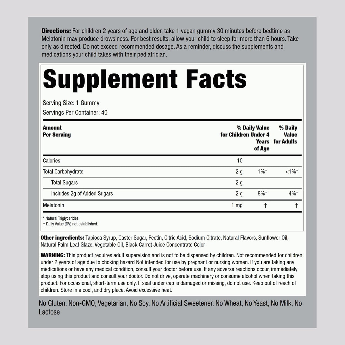 Piping Rock Kids Melatonin Gummy 1mg | 40 Gummies | Cherry Flavor | Vegan, Non-GMO, Gluten Free Supplement