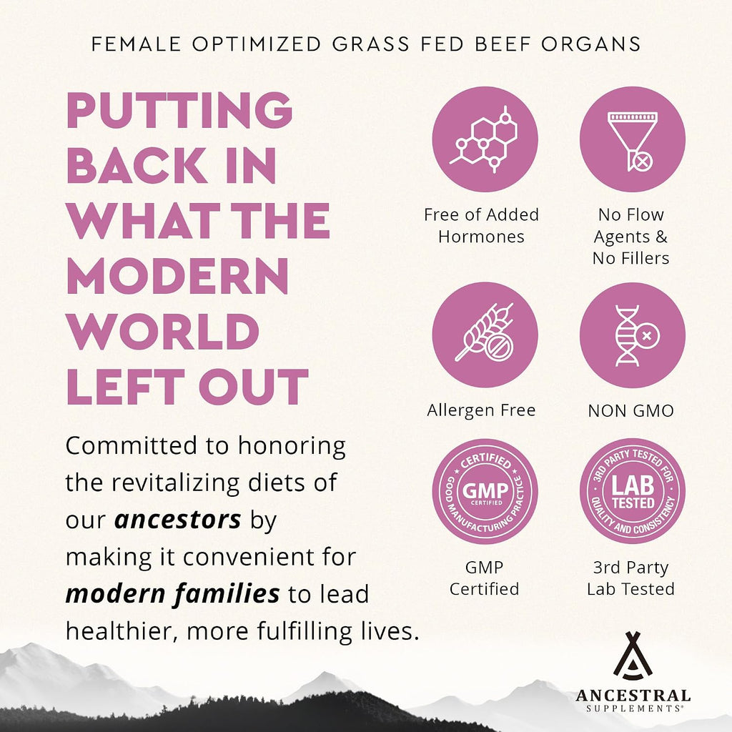 Ancestral Supplements Beef Organs & FEM Bundle for Women – Supports Hormone Balance, Energy, Skin & Overall Wellness – Grass Fed, Pasture Raised Multivitamin with Whole-Food Nutrients & Targeted Femal