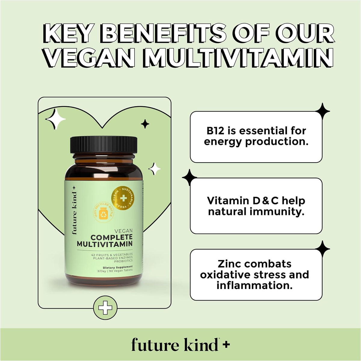 Future Kind Multivitamin Bundle - Vegan Complete Multivitamin and Vegan Essential Multivitamin - Vegan Vitamin B12, Omega 3, and Vitamin D3 - Complete Multivitamin, 42 Vitamins in 1 for Men and Women