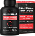 Kidney Cleanse Detox | 22-in-1 Kidney Support Supplement | Cranberry Pills Extract | Extra Strength Repair & Flush Premium Formula | Urinary Tract Health for Women & Men | 60 Vegan Capsules
