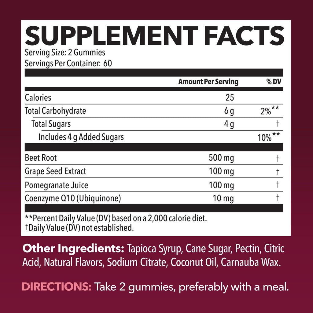 Beet Root Gummies with COQ10 and Grape Seed, Mixed Berry, 30 Servings | Nitric Oxide Supplement with Beetroot, Grape Seed Extract and COQ10 for Performance and Recovery, Vegan, Non-GMO, Gluten-Free