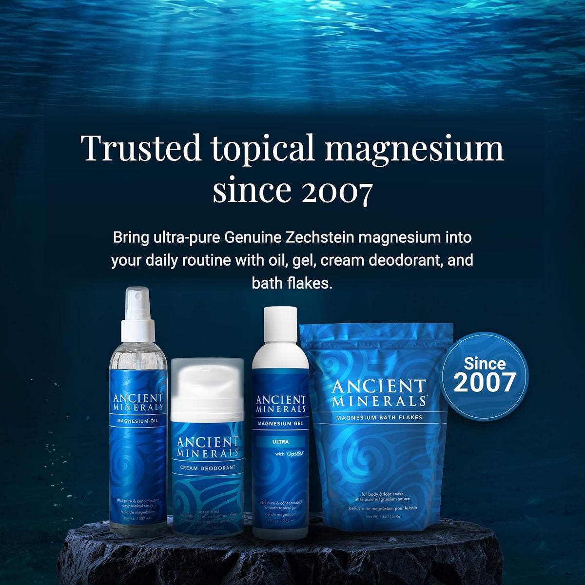 Ancient Minerals Magnesium Cream Lotion, Zechstein Chloride, 5oz | Magnesium chloride cream with shea butter, organic oils & hyaluronic acid. Non-greasy body lotion for skin hydration. 5 oz.