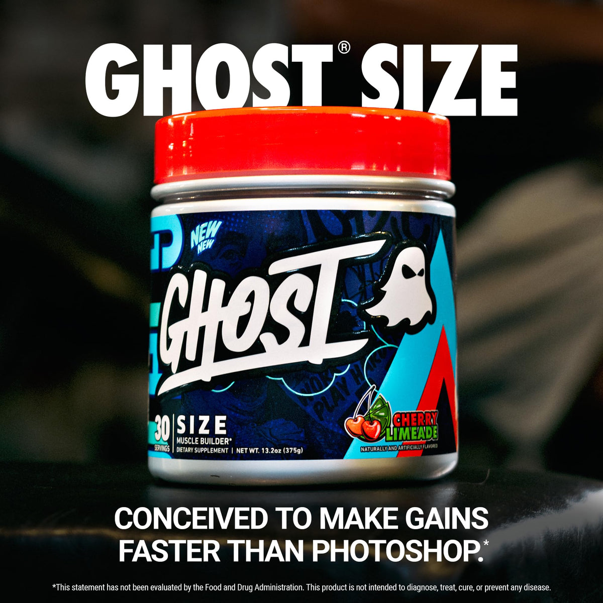 GHOST Size Muscle Builder Dietary Supplement - Cherry Limeade, 30 Servings – Support Muscle Growth & Strength Building for Men & Women - Creatine & Betaine - Free of Sugar & Gluten