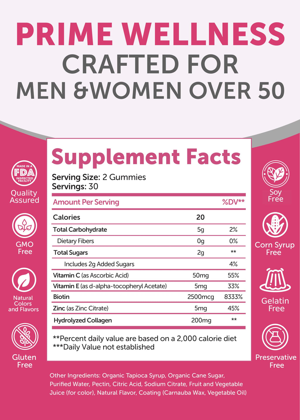 Lunakai USA Made Collagen Gummies for Women & Men Over 50, Biotin & Vitamin C, Supports Skin Elasticity, Hair & Nail Strength, Joint Support, 60ct