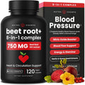 8-in-1 Beet Root Capsules - Healthy Blood Pressure Support Supplement** for Heart & Circulation, Energy Support - Hawthorn Berry, Hibiscus, Garlic & Grape Seed - Beet Juice Alternative - 120 Capsules