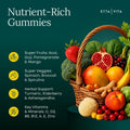 (120 Chews) Fruits and Veggies Supplement - Super Greens Gummies (9 Superfruits & 30 Veggies) Mushrooms, Fruit and Vegetable Vitamins, Non-GMO, Pectin-Based, Gluten-Free, No Capsules