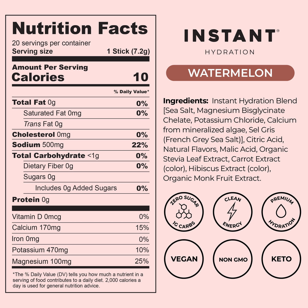 Instant Hydration Sugar Free Electrolytes Powder Packets Variety Pack - Watermelon, Raspberry, Lemon Lime Drink Mix & Travel Essentials with Magnesium and Potassium - Post Workout Recovery - 20 Sticks