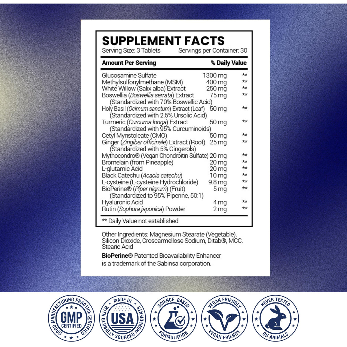 Research Verified Joint Support - Glucosamine, MSM, Turmeric, Boswellia, BioPerine - Vegan - 270 Capsules - 3 Month Supply