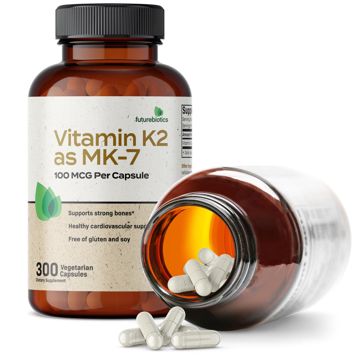 Futurebiotics Vitamin K2 as MK-7 100 mcg, Supports Strong Bones - Non-GMO, 100 Vegetarian Capsules