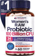 Wholesome Wellness Dr. Formulated Raw Probiotics for Women 100 Billion CFUs Capsules with Prebiotics, Digestive Enzymes, Approved for Adults, Shelf Stable Supplement