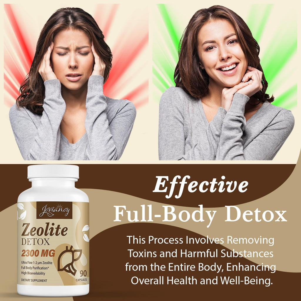 Jovianoy Zeolite Detox Capsules, Organic Activated Charcoal, Bentonite Clay, 1-2 µm Clinoptilolite, Maximum Absorption, Gut Liver Detox Cleanse Full Body for Women Men, 90 Capsules