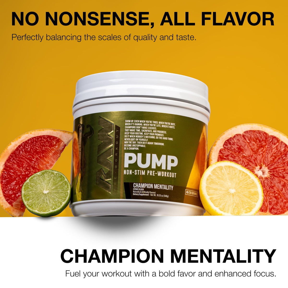 RAW Pump Stim Free Pre Workout (Watermelon) - Non-Stimulant Pre Workout Supplement Powder Nitric Oxide Booster - Pre Workout Supplements Drink for During Workout - 40 Servings