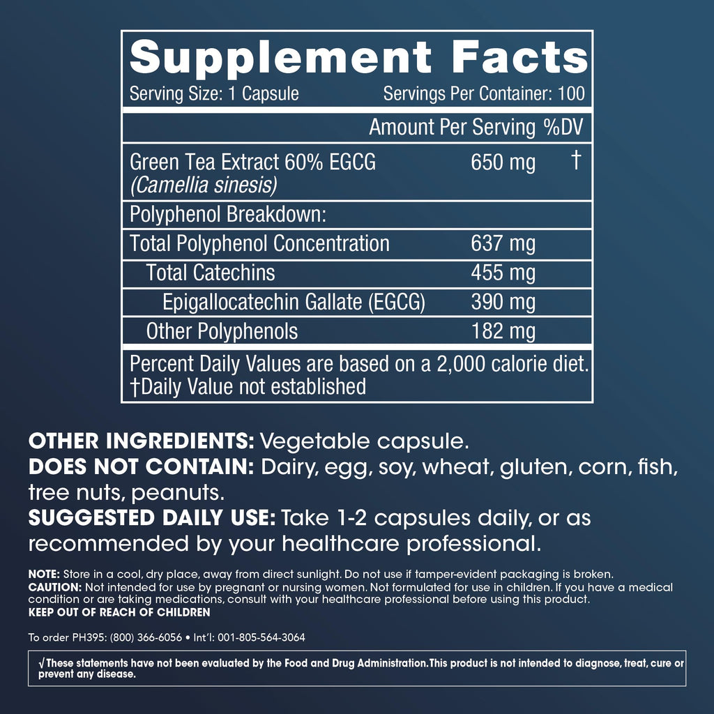 ProHealth Longevity Green Tea EGCG Extreme (390mg EGCG, 100 Capsules) (Green Tea Supplement)