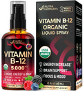 USDA Organic Vitamin B12 Sublingual Drops - 5000 mcg Liquid Vegan Methylcobalamin for Women & Men - Energy Boost, Focus & Mood, Brain Health Support - Maximize Absorption - 2 Month Supply, 2 fl oz