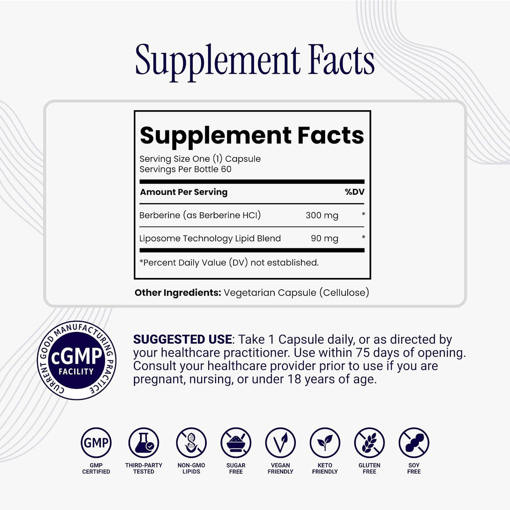Rho Nutrition Liposomal Berberine Capsules - Ultra High Absorption Supplement – Supports Immune Function, Gut Health and Metabolic and Cardiovascular Health (60 Capsules)