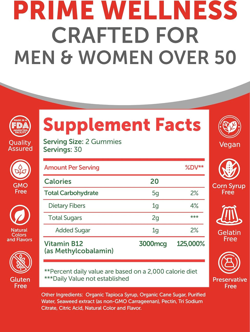 Lunakai USA Made Vitamin B12 Gummies for Adults 50+, 3000mcg, 60ct | Non-GMO, Vegan B12 Supplement for Energy Metabolism & Daily Vitality Support - Tasty & Non-Sticky Gummies