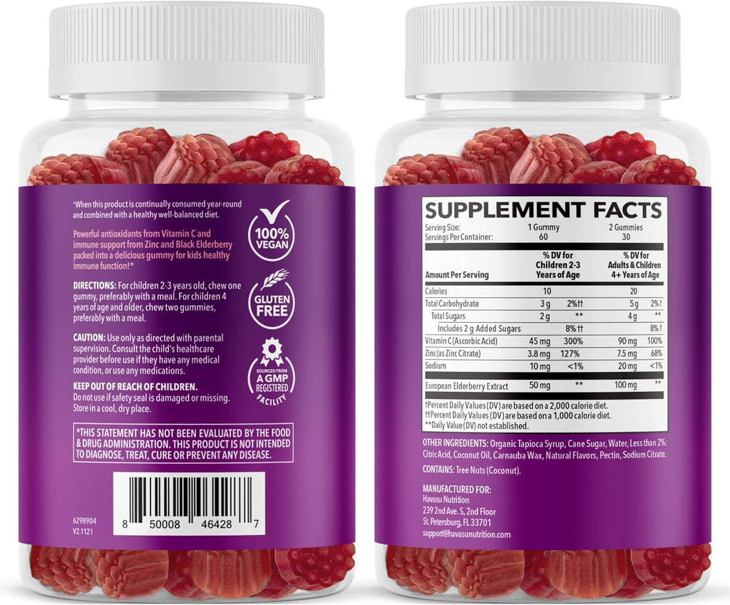 Elderberry Gummies for Kids with Vitamin C & Zinc, Berry, 30 Servings | Vegan, Non-GMO, Gluten Free Immune Support for Children, Daily Defense with Antioxidants & Essential Nutrients, 60 Count