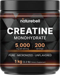 NatureBell Micronized Creatine Monohydrate Powder, 200 Servings | 5g Per Serving. Creatine Bulk Supply (1 kg / 2.2 lb). Unflavored & Easy-to-Mix. Keto, Vegan, Filler Free.
