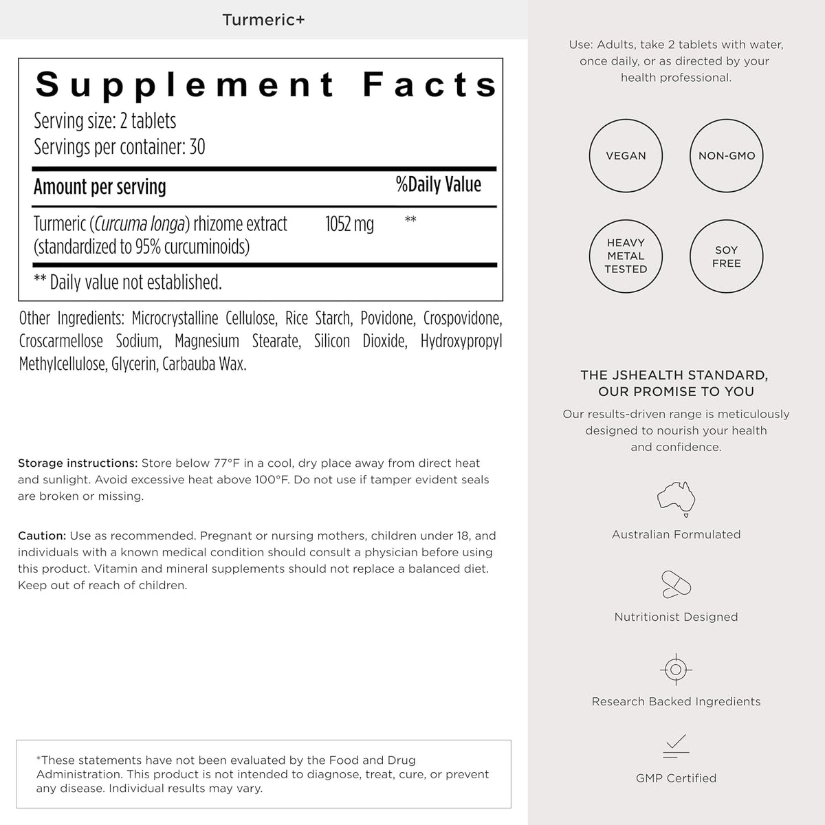JSHealth Turmeric Curcumin Supplement with C3 Complex. 500mg Curcuminoids for Joint Support and Wellness. No Black Pepper Needed. By Nutritionist Jessica Sepel (60 Tablets)