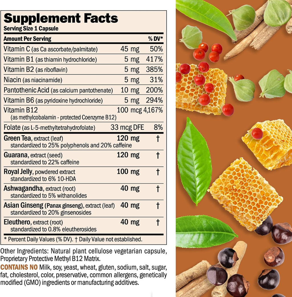 ANDREW LESSMAN Urgent Energy 60 Capsules - Provides a Safe, Healthy Means of Enhancing Energy Levels and Feelings of Well-Being, Green Tea, Guarana, Ginseng, Royal Jelly, Ashwagandha, B-Complex