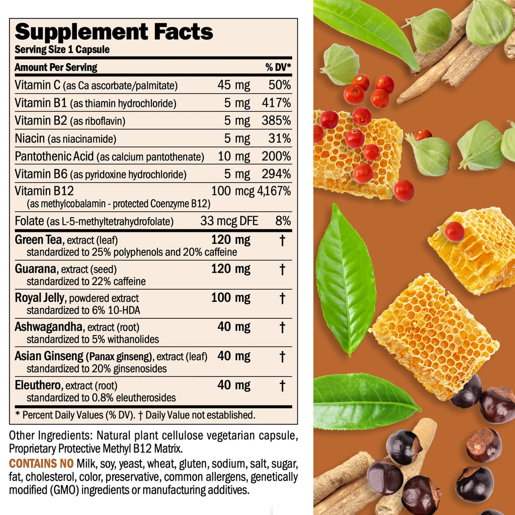 ANDREW LESSMAN Urgent Energy 60 Capsules - Provides a Safe, Healthy Means of Enhancing Energy Levels and Feelings of Well-Being, Green Tea, Guarana, Ginseng, Royal Jelly, Ashwagandha, B-Complex