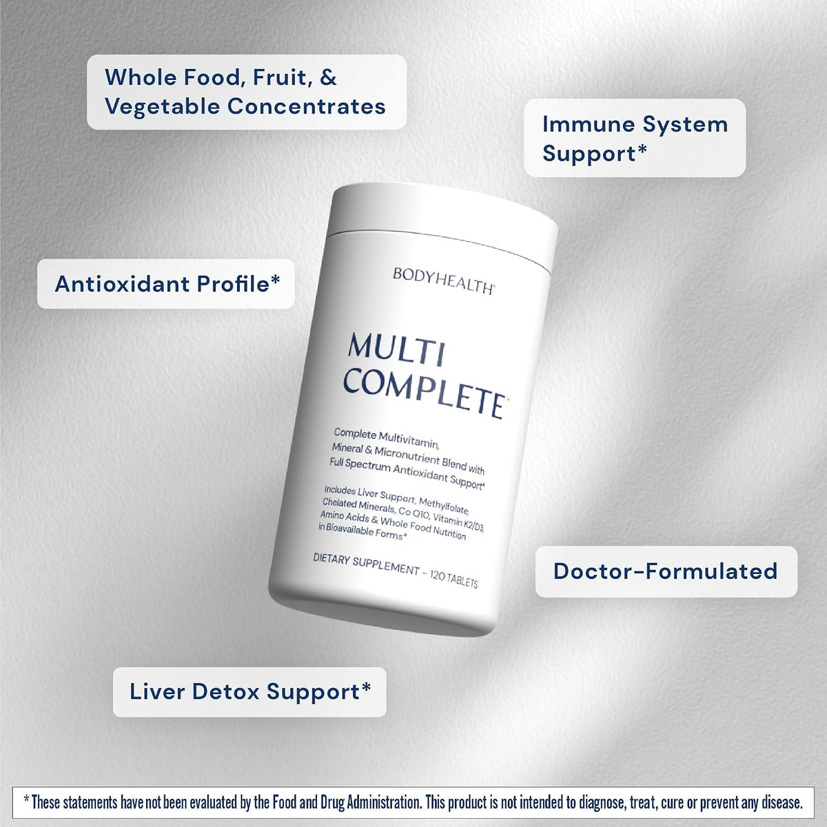 BodyHealth Multi Complete (120 Ct) Daily Multivitamin for Men and Women with Whole Foods, Minerals, Antioxidants, Organic Green Food Concentrates, and Liver Detox Extracts, Non GMO