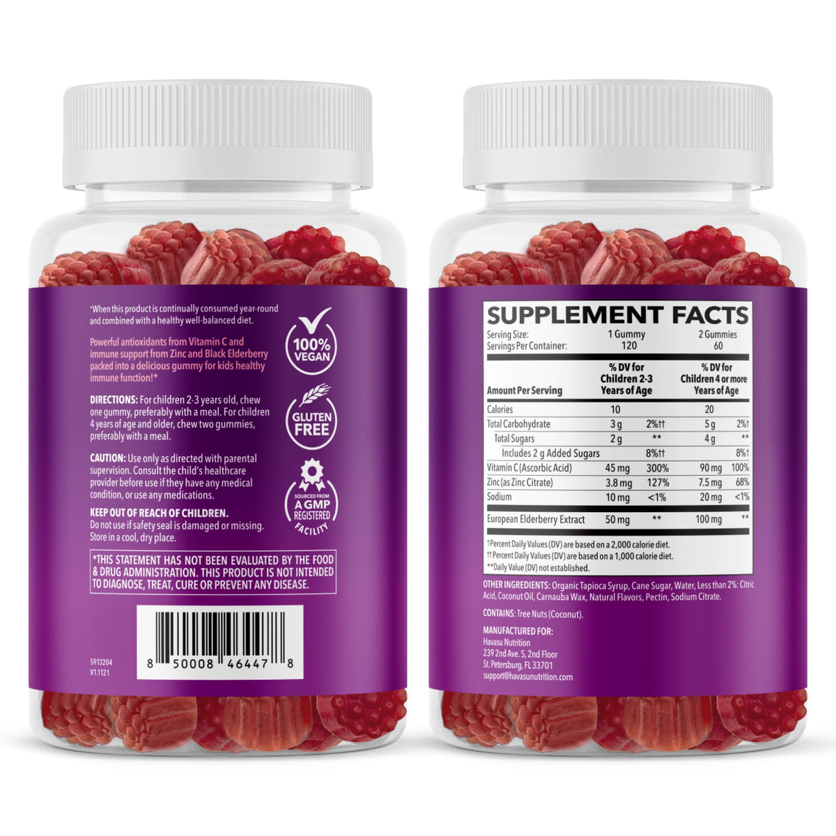 Elderberry Gummies for Kids with Vitamin C & Zinc, Berry, 30 Servings | Vegan, Non-GMO, Gluten Free Immune Support for Children, Daily Defense with Antioxidants & Essential Nutrients, 60 Count