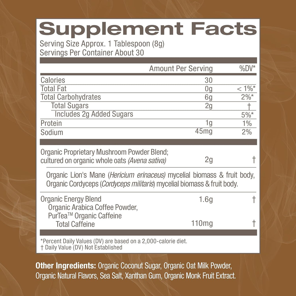 OM MUSHROOM SUPERFOOD Coffee Latte Blend – Functional Mushroom Powder with Lion’s Mane & Cordyceps – Energy, Focus & Mental Clarity Support – 8.47 oz Canister (30 Servings)
