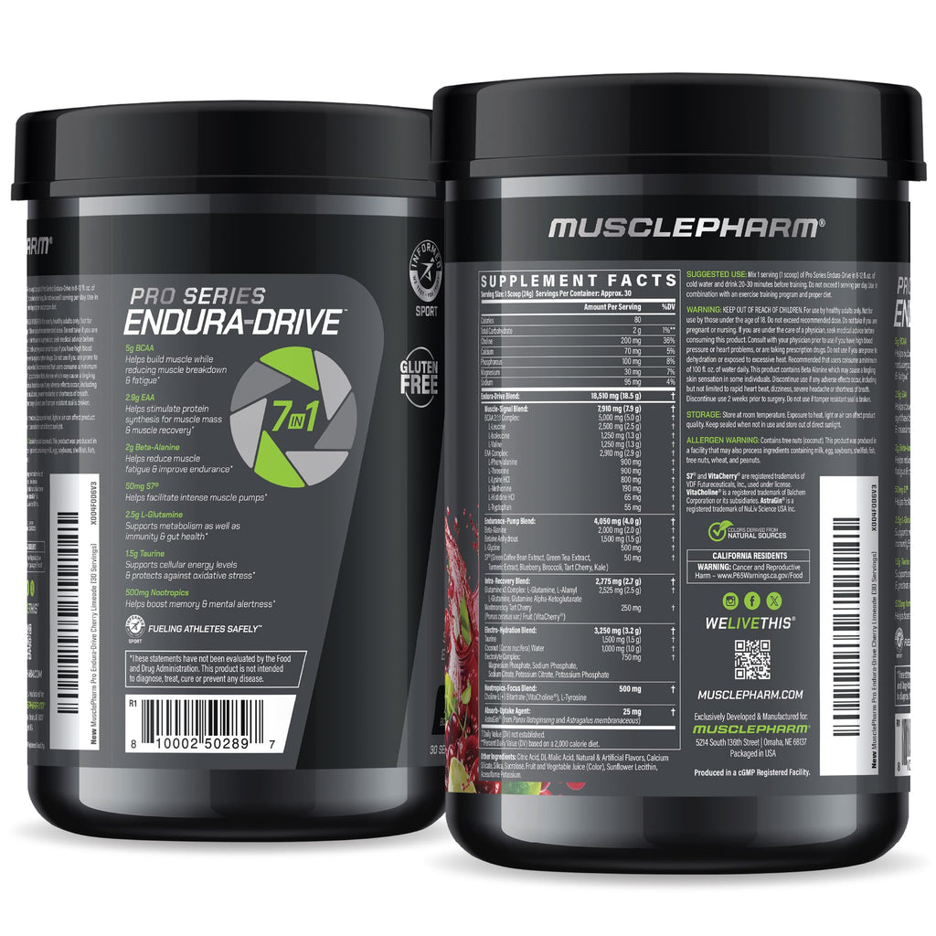 MusclePharm Pro Series ENDURA-DRIVE Pro-Grade Amino Acids Complex with Nootropics | Stim Free Intra Workout & Pre Workout Powder for Endurance & Recovery | Strawberry Watermelon, 1.6 lbs, 30 Servings