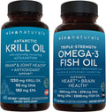 Viva Naturals 1250 mg Antarctic Krill Oil and 2,500 mg Triple-Strength Omega-3 Fish Oil Bundle, Providing Omega-3 EPA and DHA